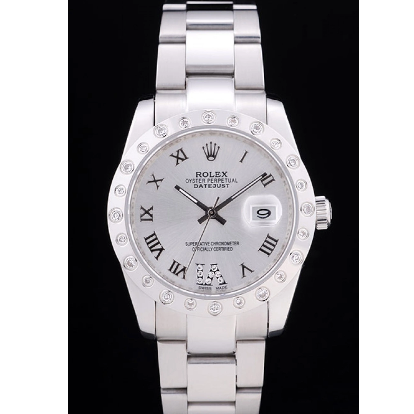 Aaa replica watch Bezel Dial Rolex 7468 Diamond Datejust Silver 0805